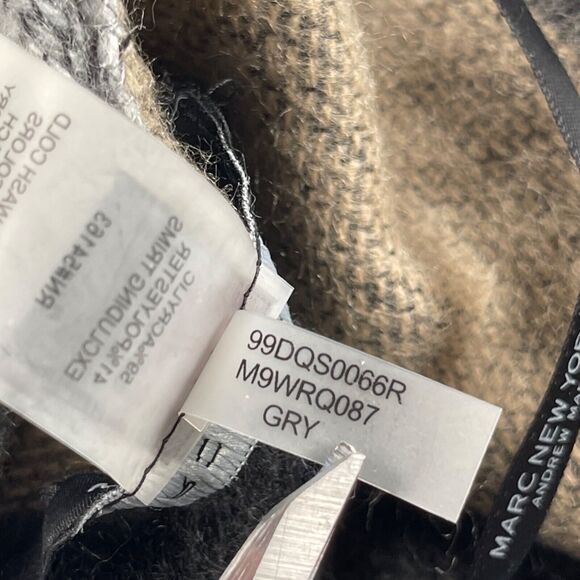 Marc New York Shawl One Size Tan Gray Plaid Fringe Soft Tassel Tie Front Wrap - Picture 14 of 15